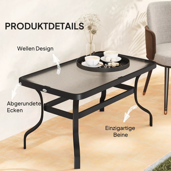 Outsunny Altanbord Metall med Bordplade i Sort Hærdet Glas 95x55 cm