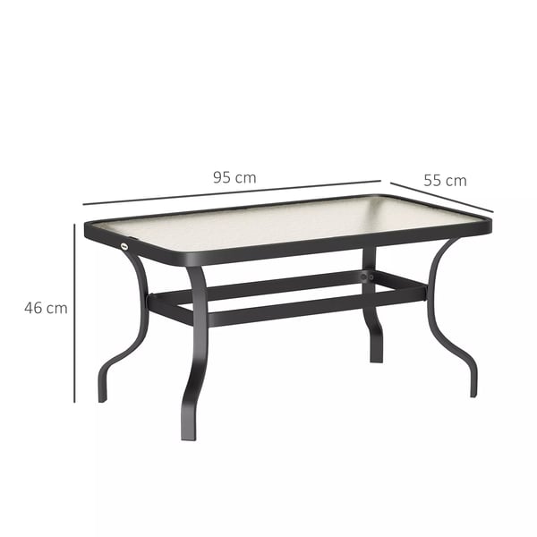 Outsunny Altanbord Metall med Bordplade i Sort Hærdet Glas 95x55 cm
