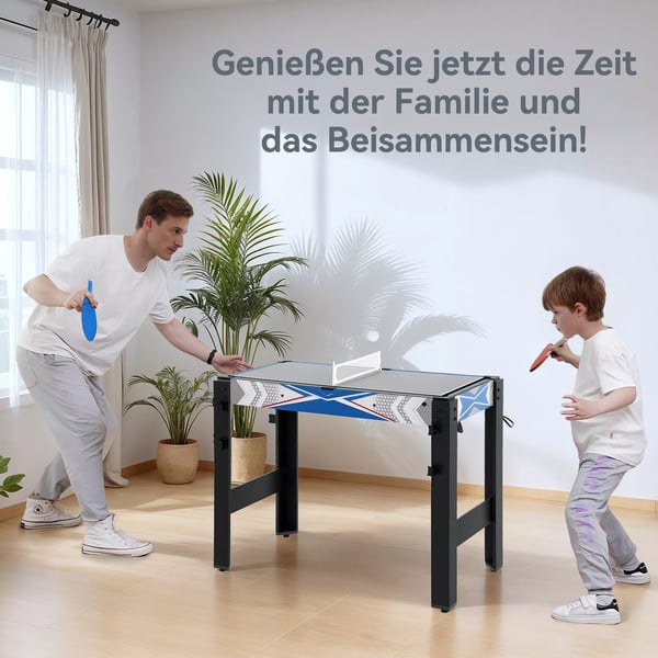SPORTNOW 5-i-1 Multispil Bord: Billard, Bordtennis, Hockey, Basketball, Bueskydning – Blå/Sort MDF, 91x45,5x76 cm