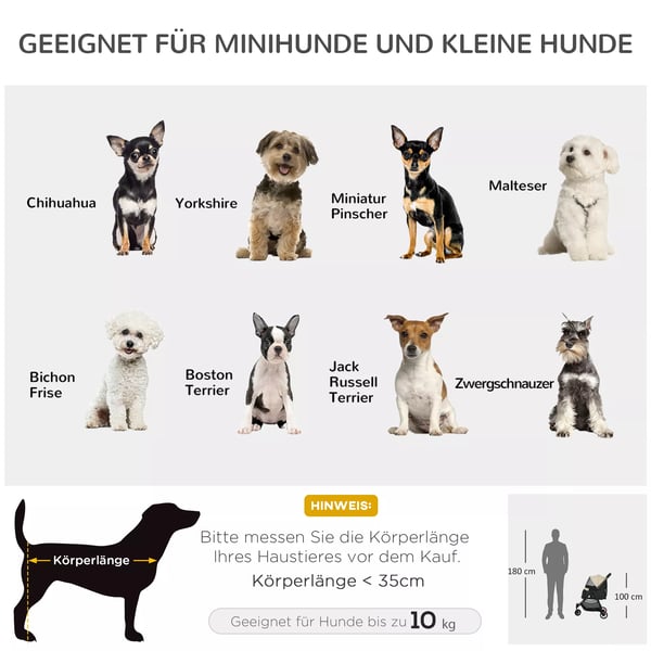 PawHut 2-i-1 Hundeklapvogn med regnslag, foldbar til hunde og katte op til 10 kg, Khaki