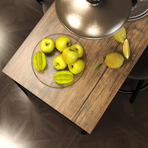 HOMCOM Barbordssæt med 2 Barstole - Eg og Stål, 3 hylder, moderne design