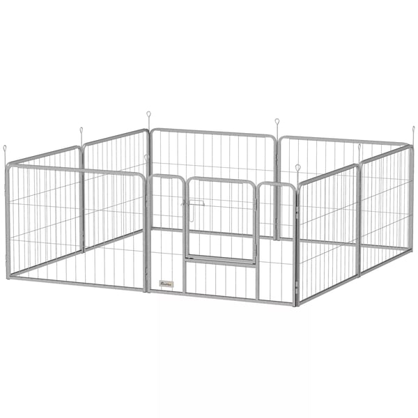 PawHut 8-delt Hundeløbegård 60cm Høj, Fleksibel Kan Tilpasses, Stål, Sølv