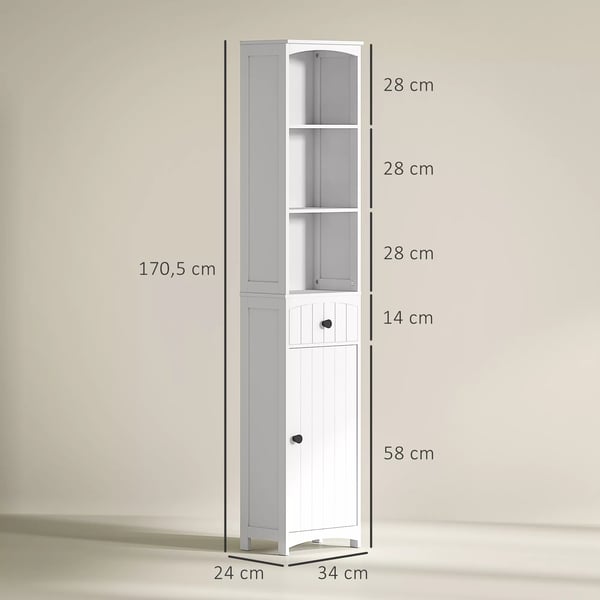 HOMCOM Badevrelsesskab i hvid, 3 hylder, 1 skuffe, MDF, 34x24x170,5cm