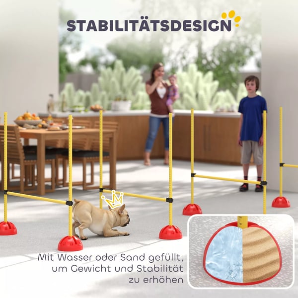 PawHut Hund Agility Sft - 5 Dels Trfningsudstyr med Justerbare Spring og Taske - Gul/Orange ABS Plast