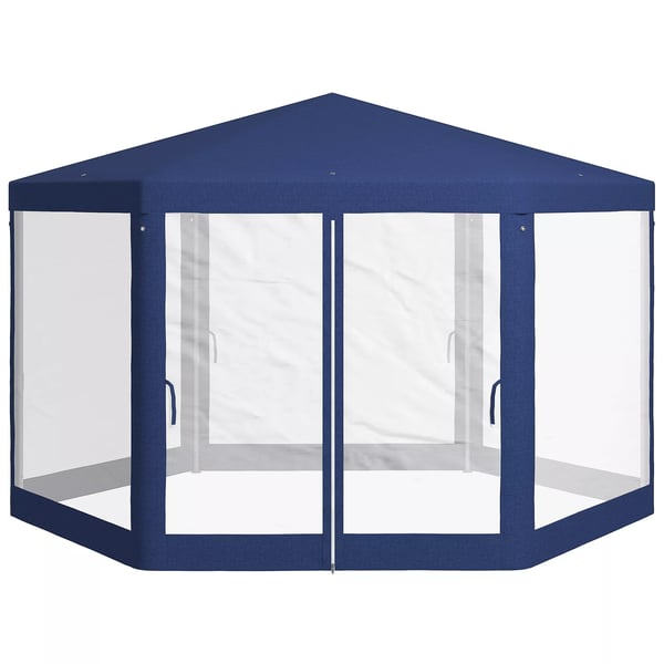 Outsunny Sexkantig Paviljong (4x3m) Vattenavvisande Polyester med Myggnät - Blå