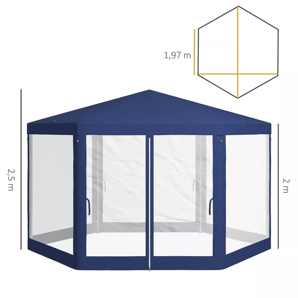 Outsunny Paviljonki 4x3m kuusikulmainen vettähylkivä polyesteri, sininen