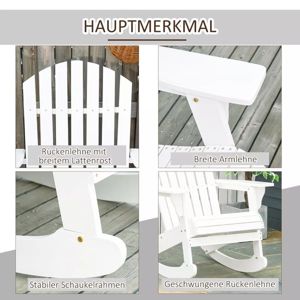 Outsunny Adirondack havestol gyngestol gynge havestol havemøbler balkonstol hvid 77 x 94 x 97 cm
