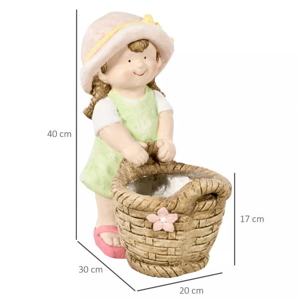 Outsunny Pige med urtepotte, vejrbestandig havefigur, pyntegenstand til plantepotte, skulptur til boligindretning, have, gårdhave