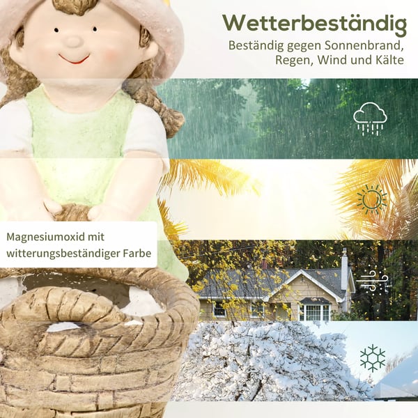 Outsunny Pige med urtepotte, vejrbestandig havefigur, pyntegenstand til plantepotte, skulptur til boligindretning, have, gårdhave