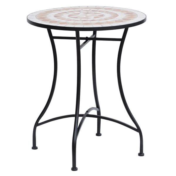 Outsunny havebord mosaikbord altanbord sidebord serveringsbord rund stål + keramik orange + hvid Ø60 x H71 cm