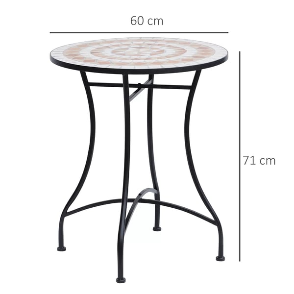Outsunny havebord mosaikbord altanbord sidebord serveringsbord rund stål + keramik orange + hvid Ø60 x H71 cm