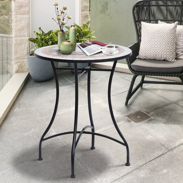 Outsunny havebord mosaikbord altanbord sidebord serveringsbord rund stål + keramik orange + hvid Ø60 x H71 cm