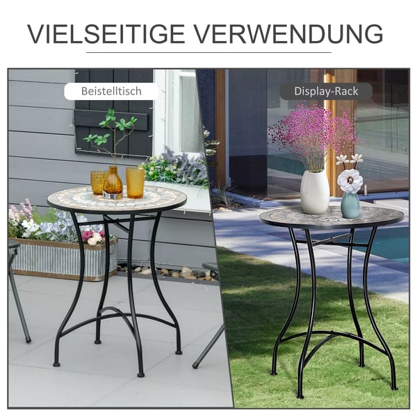 Outsunny havebord mosaikbord altanbord sidebord serveringsbord rund stål + keramik orange + hvid Ø60 x H71 cm