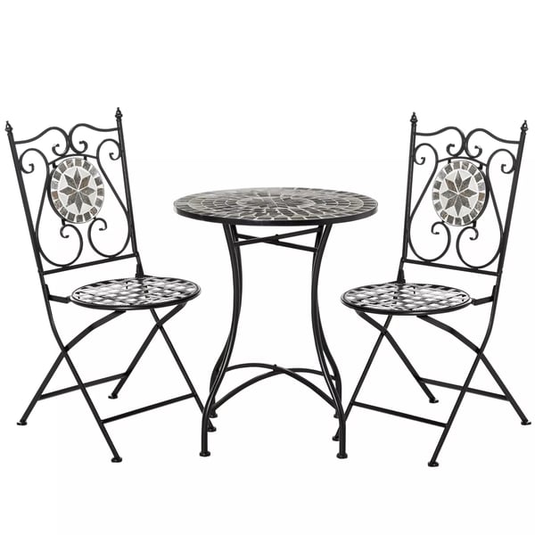 Outsunny havesiddegruppe til 2 personer altanmøbelsæt mosaikbord+foldbare stole metal keramiske fliser flerfarvet