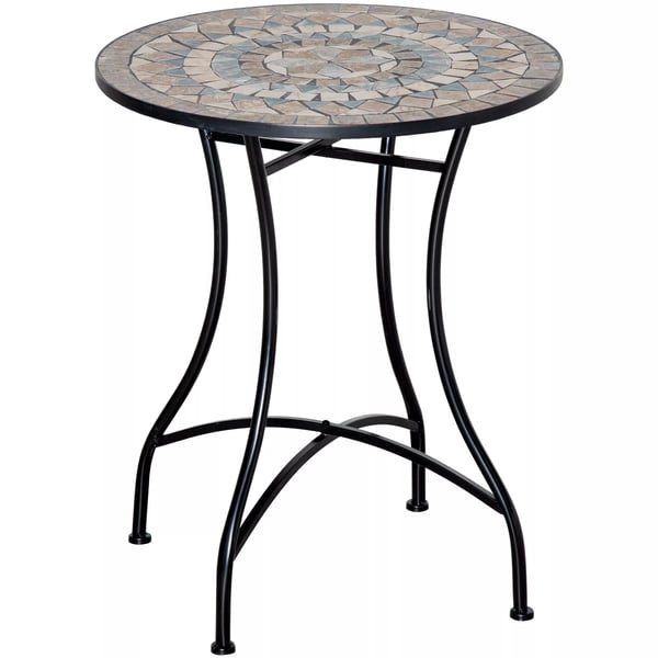 Outsunny havebord mosaikbord rundt bistrobord mosaikplade keramik metal grøn+beige+hvid Ø60cm