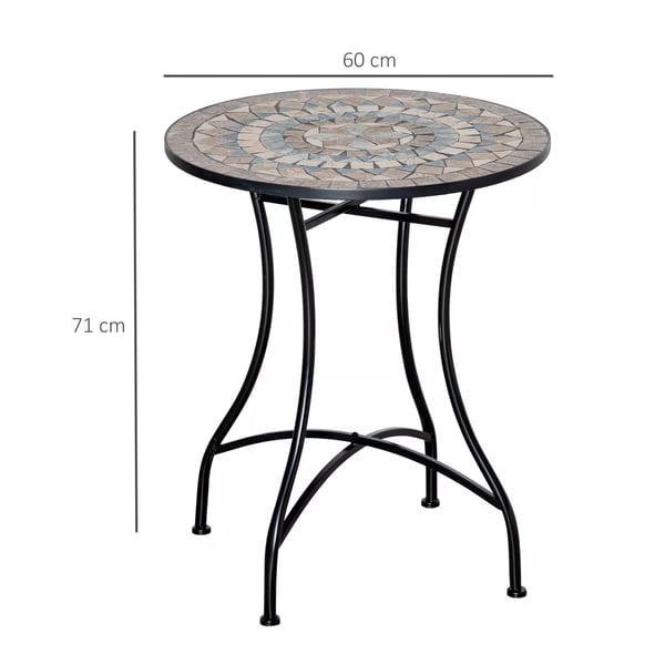 Outsunny havebord mosaikbord rundt bistrobord mosaikplade keramik metal grøn+beige+hvid Ø60cm