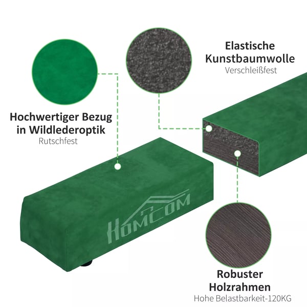 HOMCOM Foldbar Træningsbalk - 210 cm - Grøn Polyester - Balancebom til Gymnastik & Dans - Max 120 kg