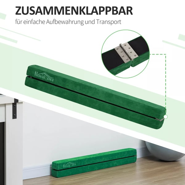 HOMCOM Foldbar Træningsbalk - 210 cm - Grøn Polyester - Balancebom til Gymnastik & Dans - Max 120 kg
