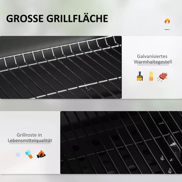 Outsunny grillvogn, kulgrill, BBQ-grill, rustfrit stål, sort, 113x65x108 cm