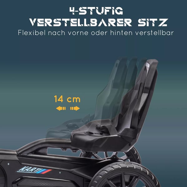 HOMCOM Gokart til børn - Sort, justerbart sæde, håndbremse, frem/bakgear, plastik