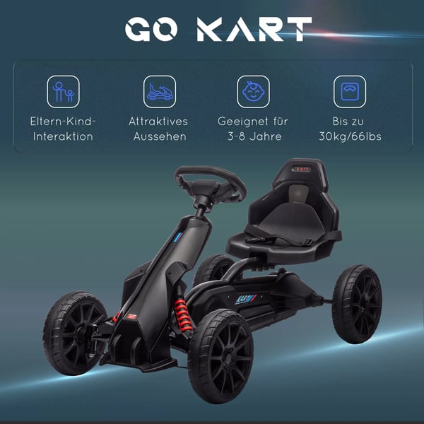 HOMCOM Gokart til børn - Sort, justerbart sæde, håndbremse, frem/bakgear, plastik