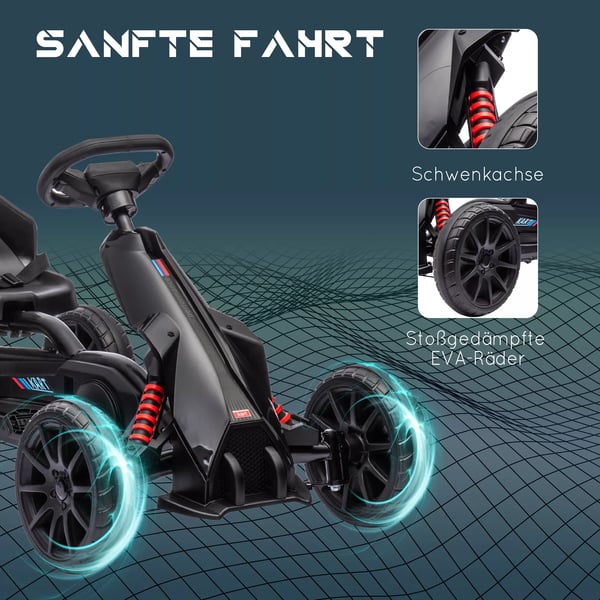 HOMCOM Gokart til børn - Sort, justerbart sæde, håndbremse, frem/bakgear, plastik