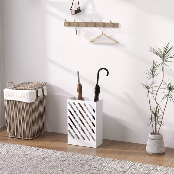 HOMCOM Paraplyholder i stål, hvid - 28 x 14 x 41 cm