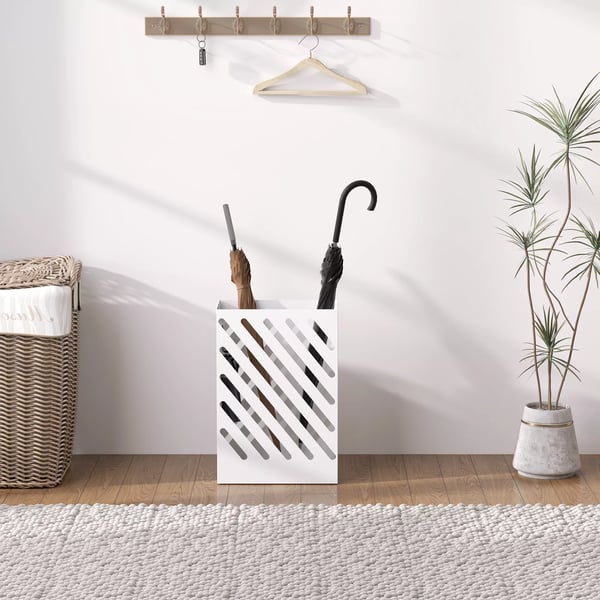 HOMCOM Paraplyholder i stål, hvid - 28 x 14 x 41 cm