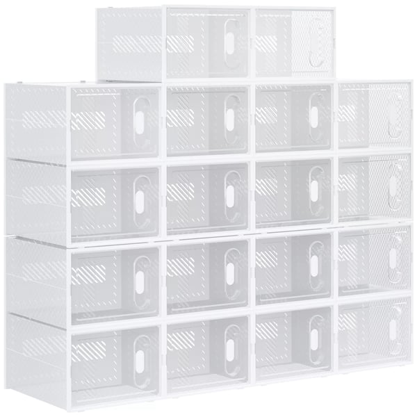 HOMCOM 18 stk. transparente skoesker med magnetiske døre, skoopbevaring af plast til sko op til str. 45