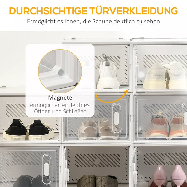 HOMCOM 18 stk. transparente skoesker med magnetiske døre, skoopbevaring af plast til sko op til str. 45