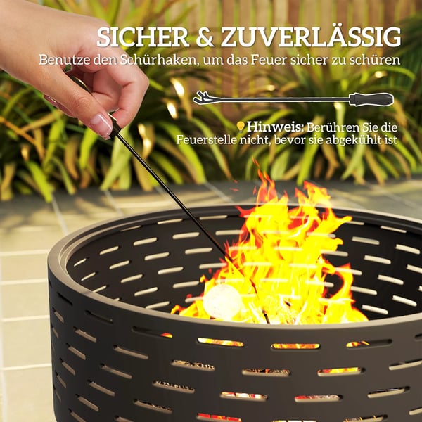 3-i-1 bålsted med grillrist og gnistfang i koksgrå rustfrit stål, Ø60x39cm