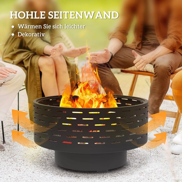 3-i-1 bålsted med grillrist og gnistfang i koksgrå rustfrit stål, Ø60x39cm
