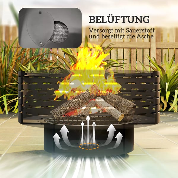 3-i-1 bålsted med grillrist og gnistfang i koksgrå rustfrit stål, Ø60x39cm