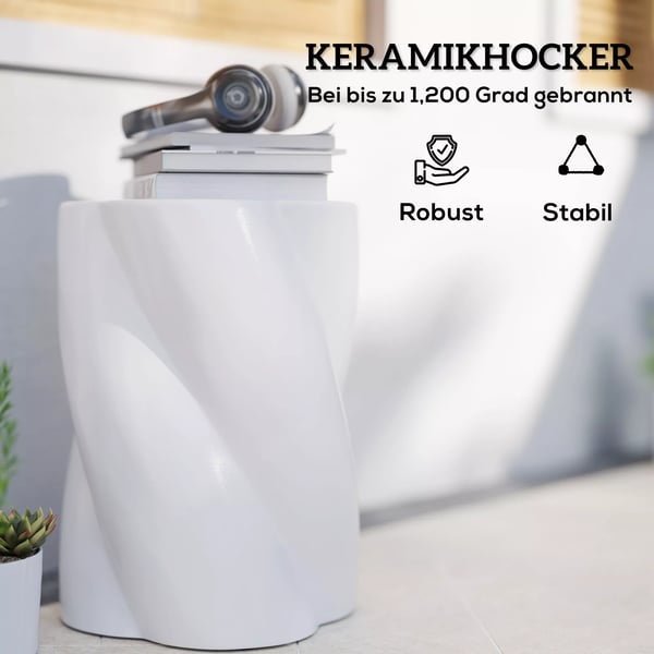 Outsunny Keramik Siddeplads Spiral Hvid - Vejrbestandig, 120kg Belastning, Ø33x45cm Have-/Fodskammel