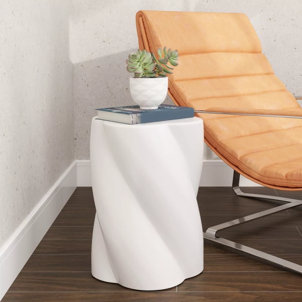 Outsunny Keramik Siddeplads Spiral Hvid - Vejrbestandig, 120kg Belastning, Ø33x45cm Have-/Fodskammel