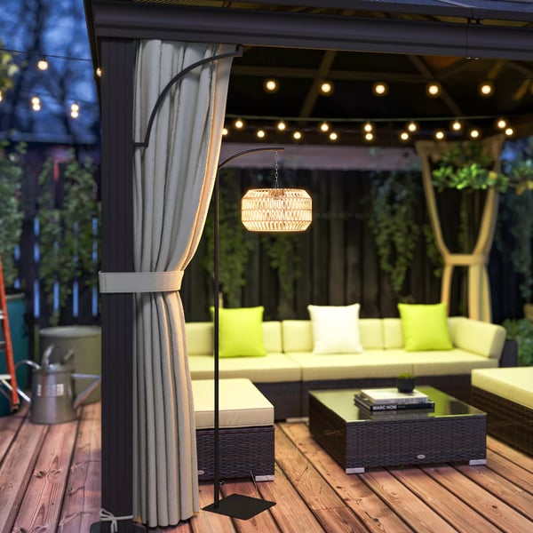 Outsunny Rattan Solcellelampe til haven - Gul PE-rattan, IP44, automatisk lyssensor