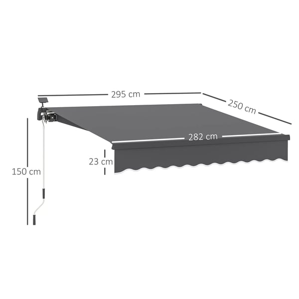 Outsunny parvekemarkiisi 300cm, harmaa, alumiini, integroidut LED-valot, UV-suoja