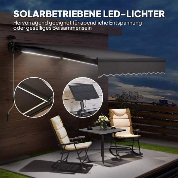 Outsunny parvekemarkiisi 300cm, harmaa, alumiini, integroidut LED-valot, UV-suoja