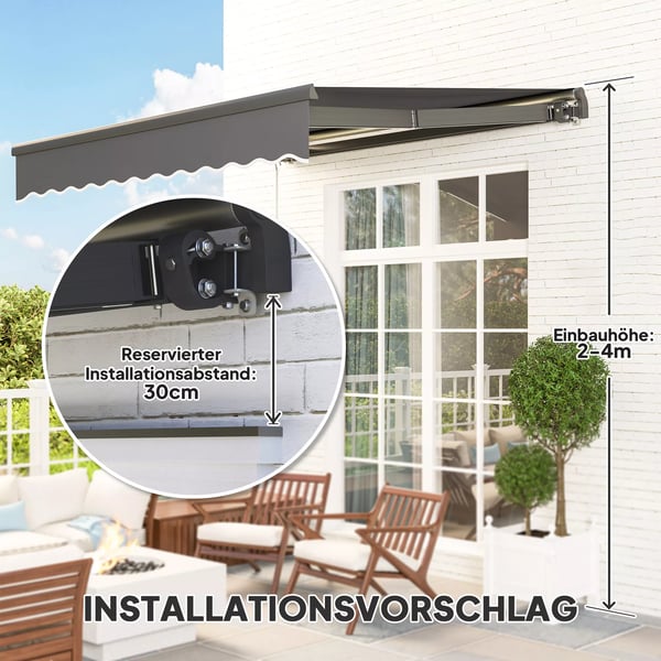 Outsunny parvekemarkiisi 300cm, harmaa, alumiini, integroidut LED-valot, UV-suoja