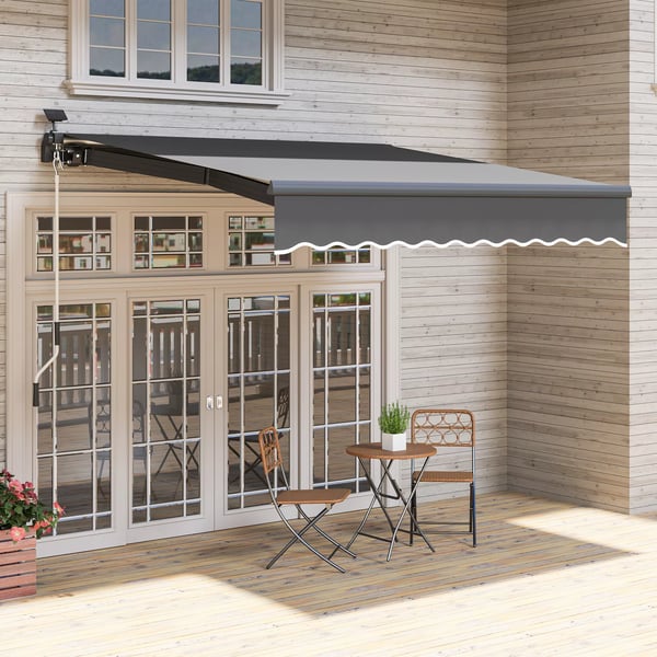Outsunny parvekemarkiisi 300cm, harmaa, alumiini, integroidut LED-valot, UV-suoja