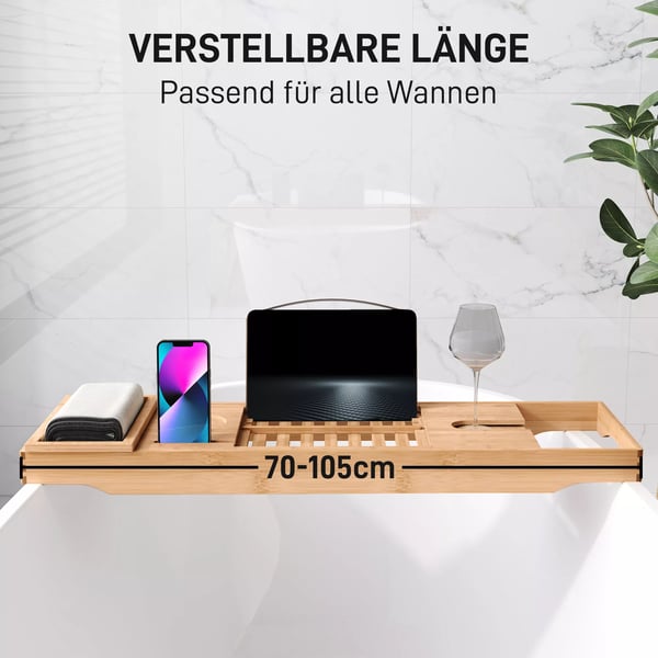 Badekarshylde i Bambus & Rustfrit Stål - Justerbar 75-105 cm, Natur