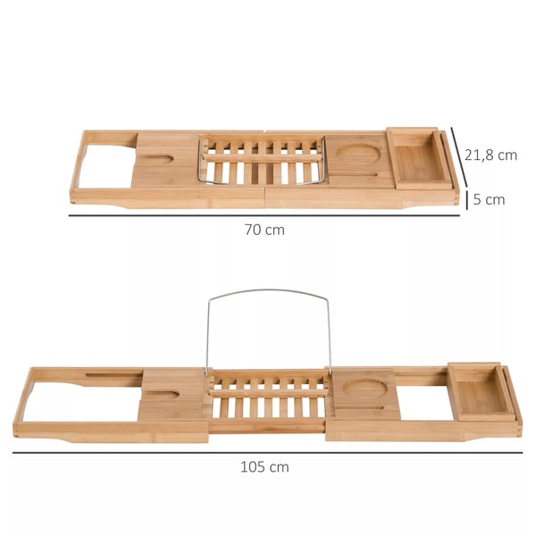 Badekarshylde i Bambus & Rustfrit Stål - Justerbar 75-105 cm, Natur
