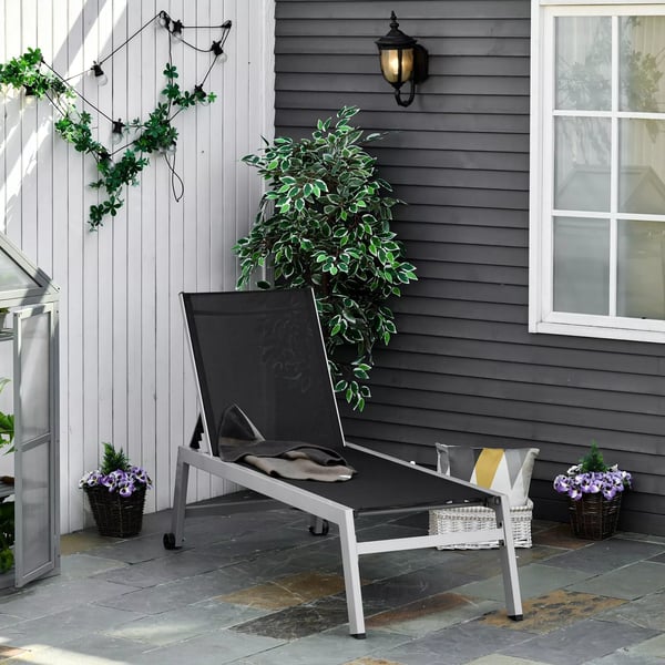 Outsunny afslapningsstol liggestol 5-trins ryglæn aluminium sort 169x65x102cm