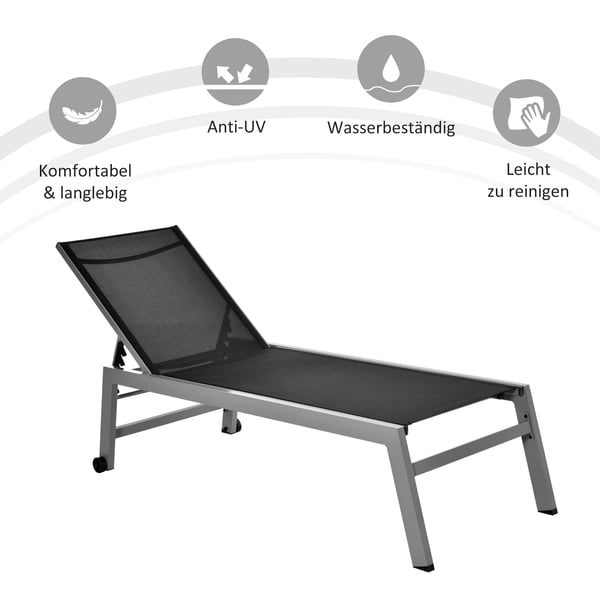 Outsunny afslapningsstol liggestol 5-trins ryglæn aluminium sort 169x65x102cm