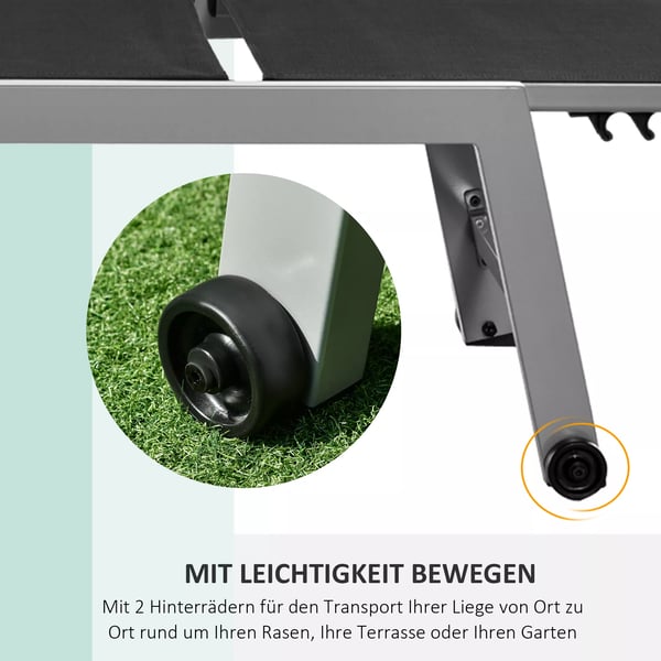 Outsunny afslapningsstol liggestol 5-trins ryglæn aluminium sort 169x65x102cm