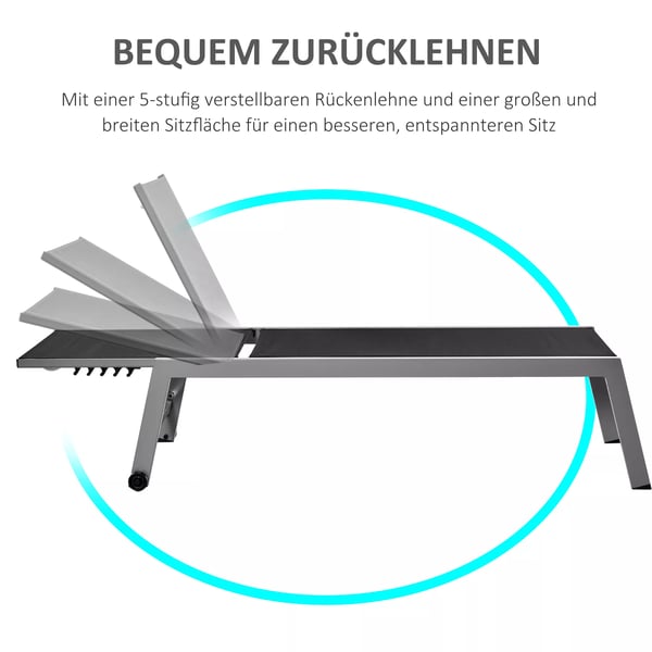 Outsunny afslapningsstol liggestol 5-trins ryglæn aluminium sort 169x65x102cm