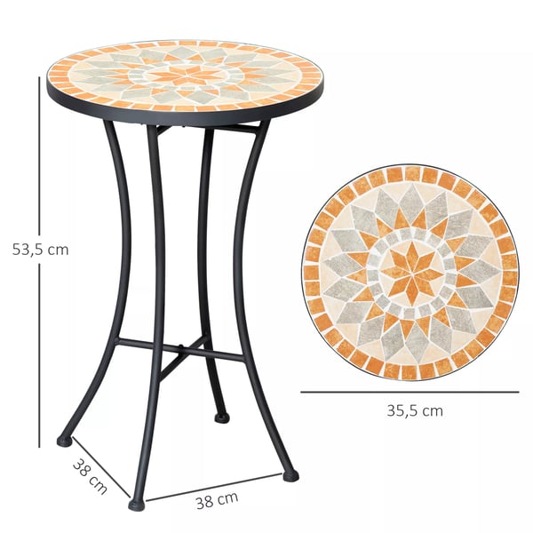Outsunny sidebord havebord blomsteropsats Ø35,5 cm rundt vejrbestandigt til have terrasse altan gul+grå