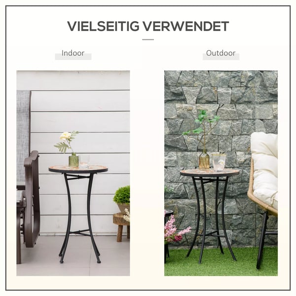 Outsunny sidebord havebord blomsteropsats Ø35,5 cm rundt vejrbestandigt til have terrasse altan gul+grå