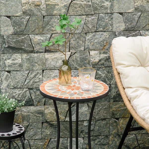 Outsunny sidebord havebord blomsteropsats Ø35,5 cm rundt vejrbestandigt til have terrasse altan gul+grå