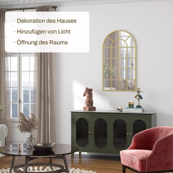 Vægspejl 110x65cm Dekorativt Spejl med Metalramme i Guld - Aluminium/Glas